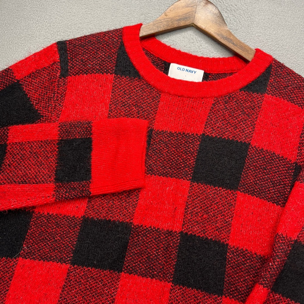 Old Navy Buffalo Plaid Crewneck Sweater Womens Large Red/Black Casual Pullover